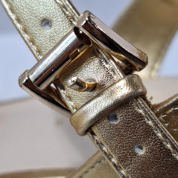 Tommy Hilfiger NEW Gold Platform Espadrille Ankle Strap Coquette Wedges Size 8.5 - Picture 11 of 13